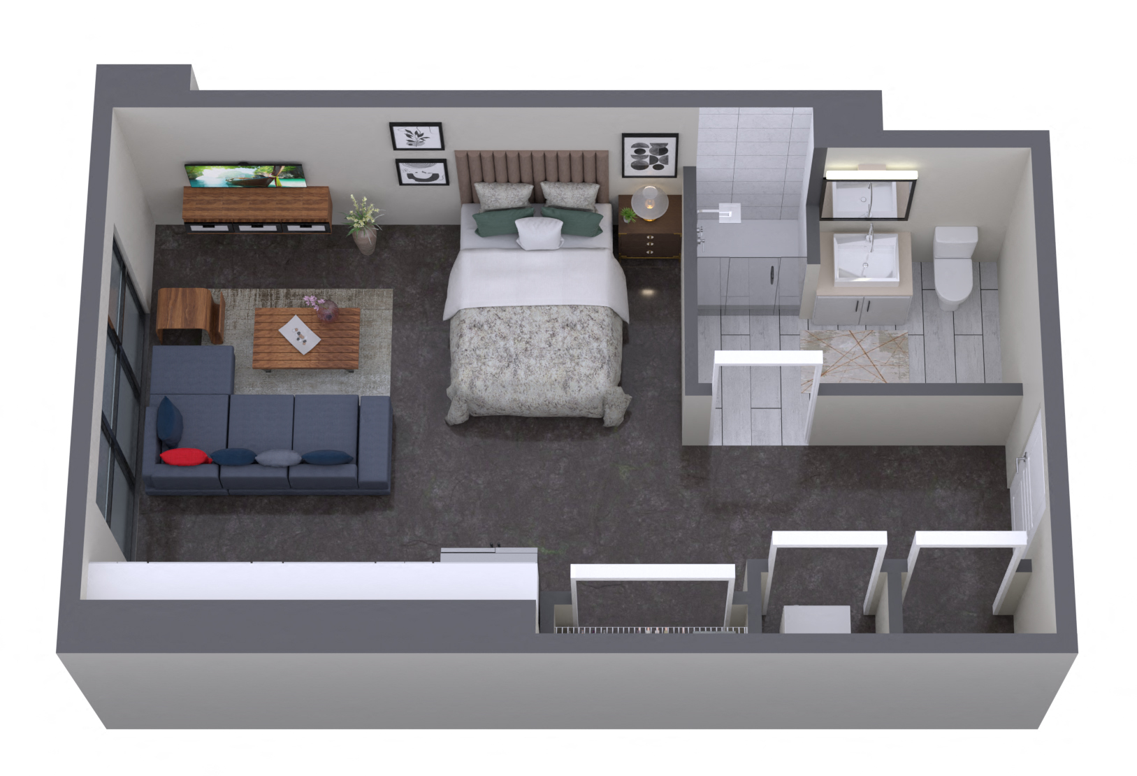 Floor plan for studio, 1 bath, 379 sqft